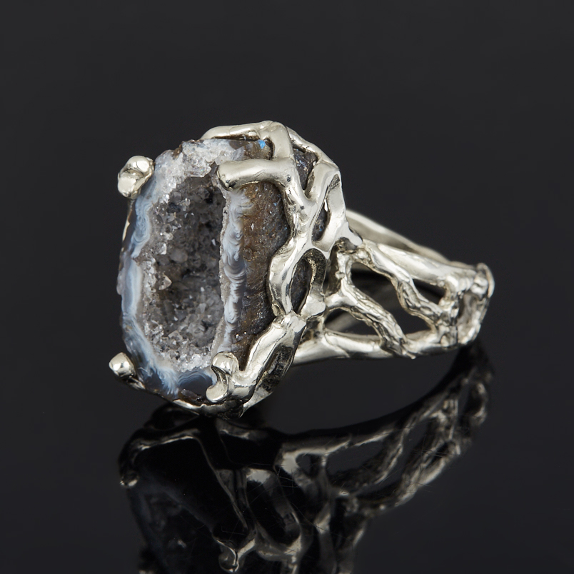 Кольцо агат серый Россия (нейзильбер) размер 17