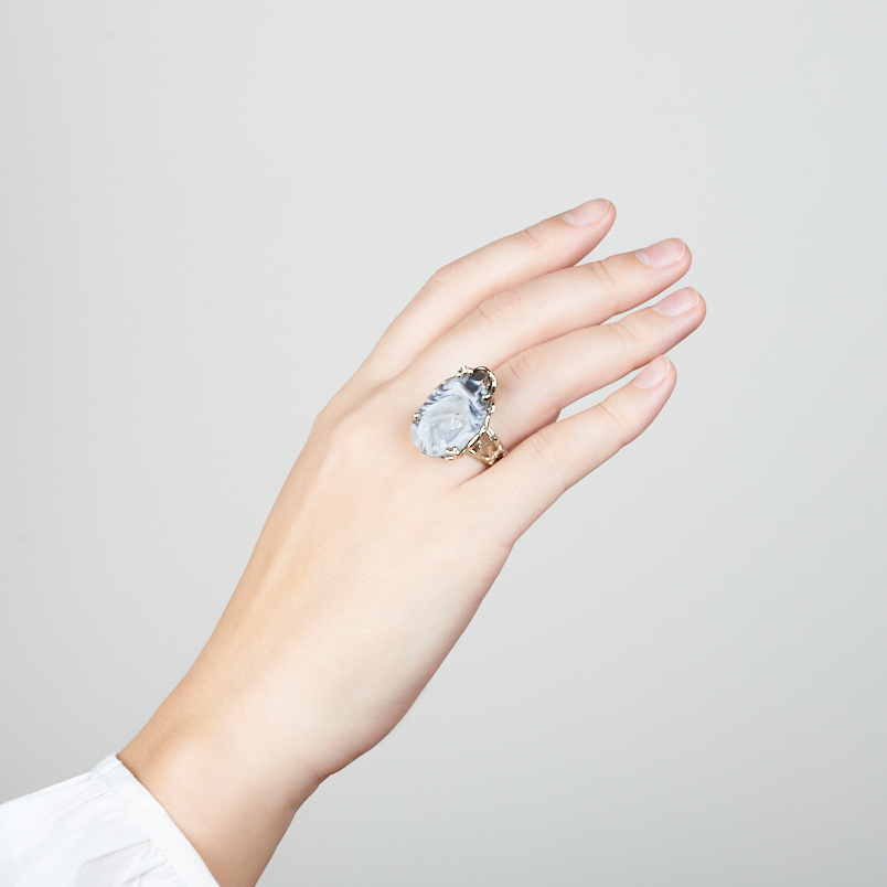 Кольцо агат серый Россия (нейзильбер) размер 17,5