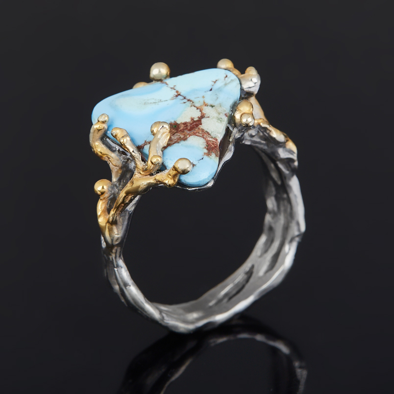 Кольцо бирюза Казахстан (нейзильбер платинир., рутений) размер 18