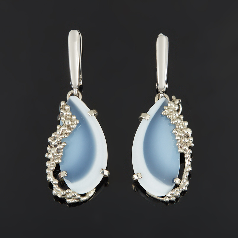 Серьги кахолонг (дублет) Казахстан (нейзильбер посеребр.)