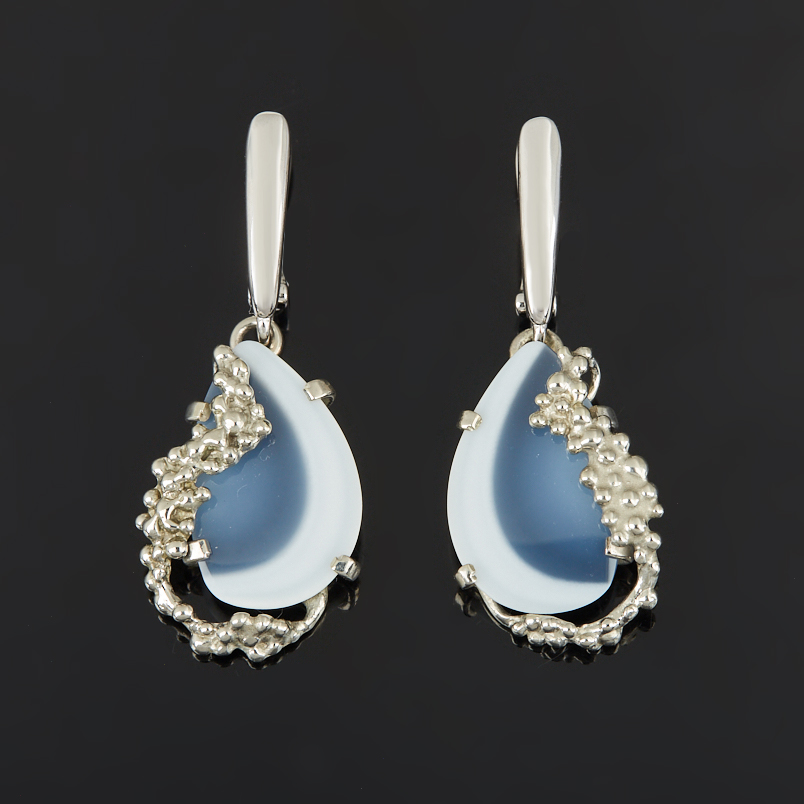 Серьги кахолонг (дублет) Казахстан (нейзильбер посеребр.)