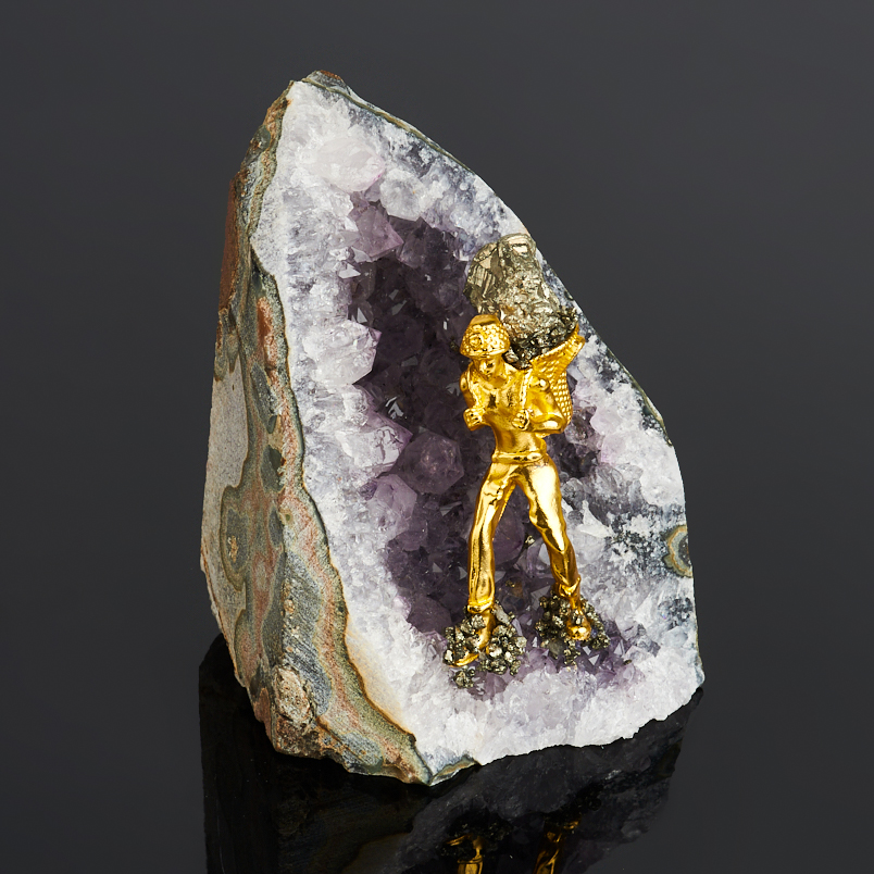 Минералогическая композиция микс аметист, пирит (биж. сплав позолота) 10-12 см