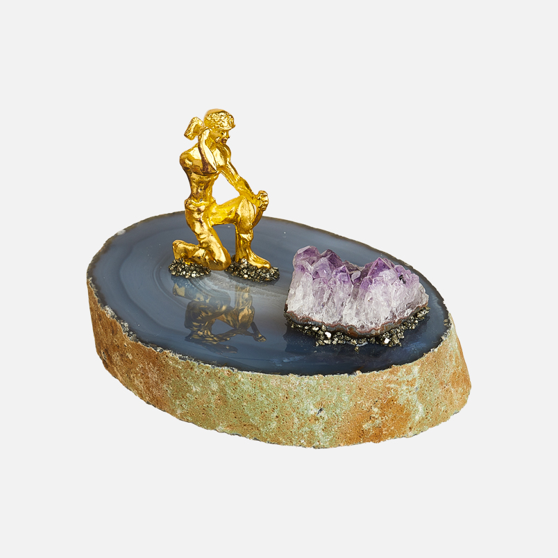 Минералогическая композиция микс агат, аметист, пирит (биж. сплав позолота) 10-12 см