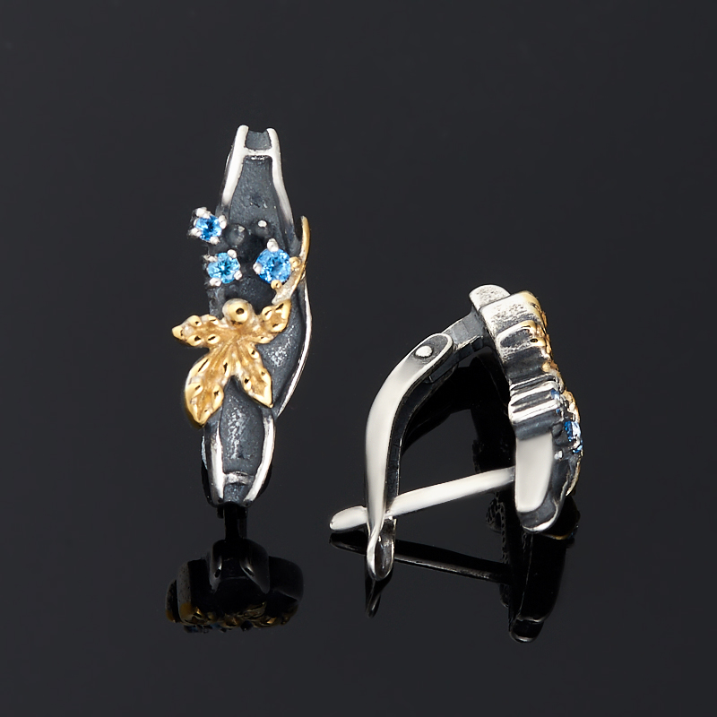 Серьги топаз голубой Бразилия (серебро 925 пр. оксидир., позолота) огранка