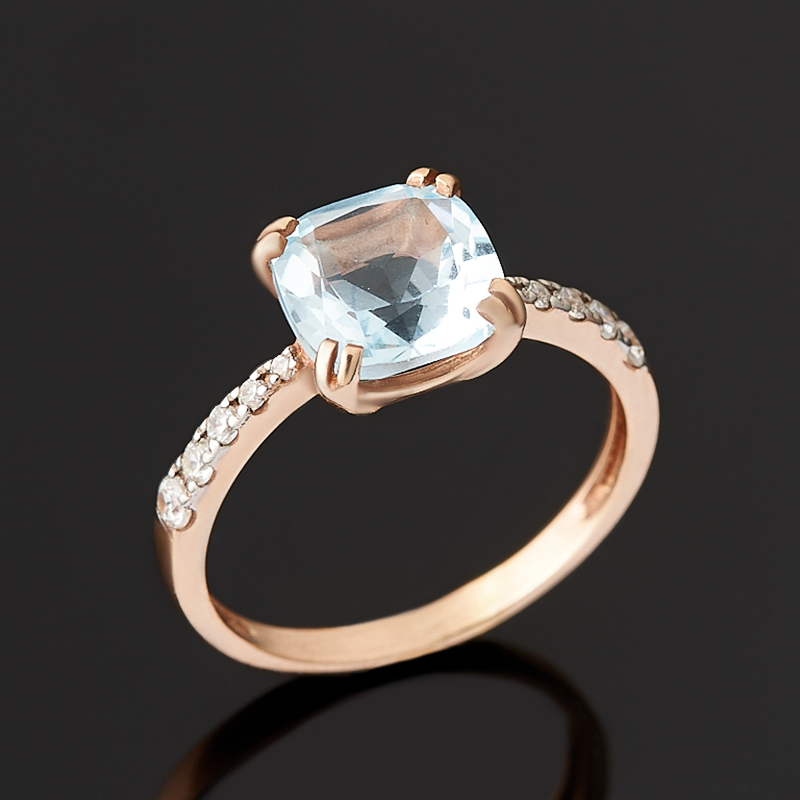 Кольцо топаз голубой Бразилия (серебро 925 пр. позолота) огранка размер 18