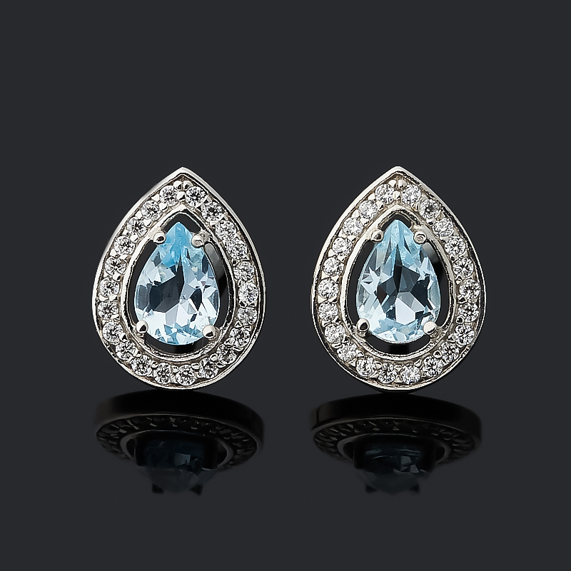 Серьги топаз голубой Бразилия (серебро 925 пр. родир. бел.) огранка