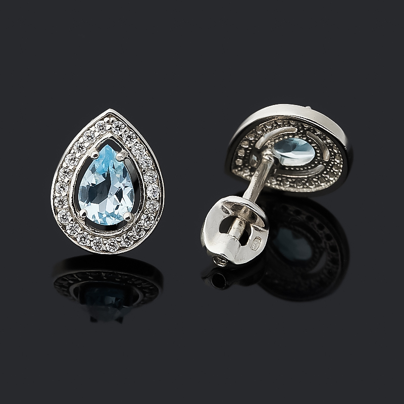 Серьги топаз голубой Бразилия (серебро 925 пр. родир. бел.) огранка