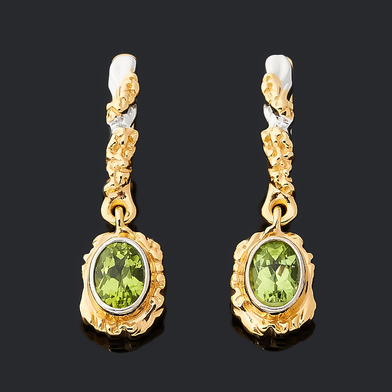 Серьги хризолит США (серебро 925 пр. позолота) огранка