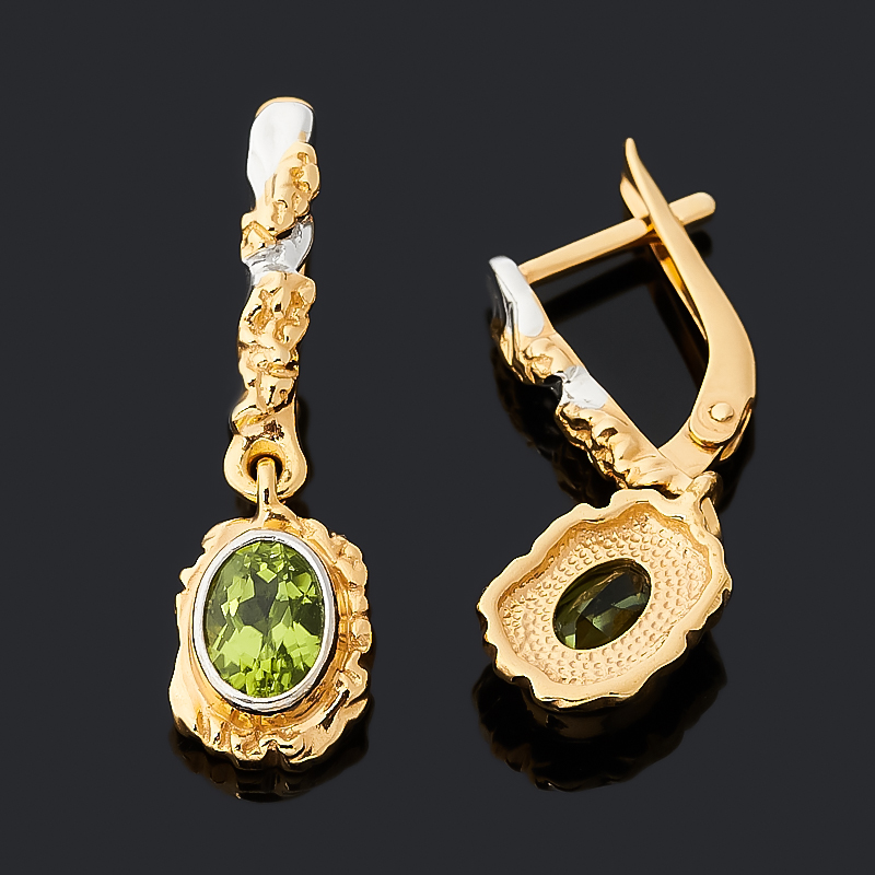 Серьги хризолит США (серебро 925 пр. позолота) огранка