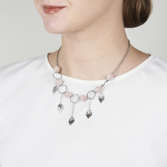 Бусы розовый кварц Бразилия (сталь хир.) (колье) 10 мм 46 см (+7 см)