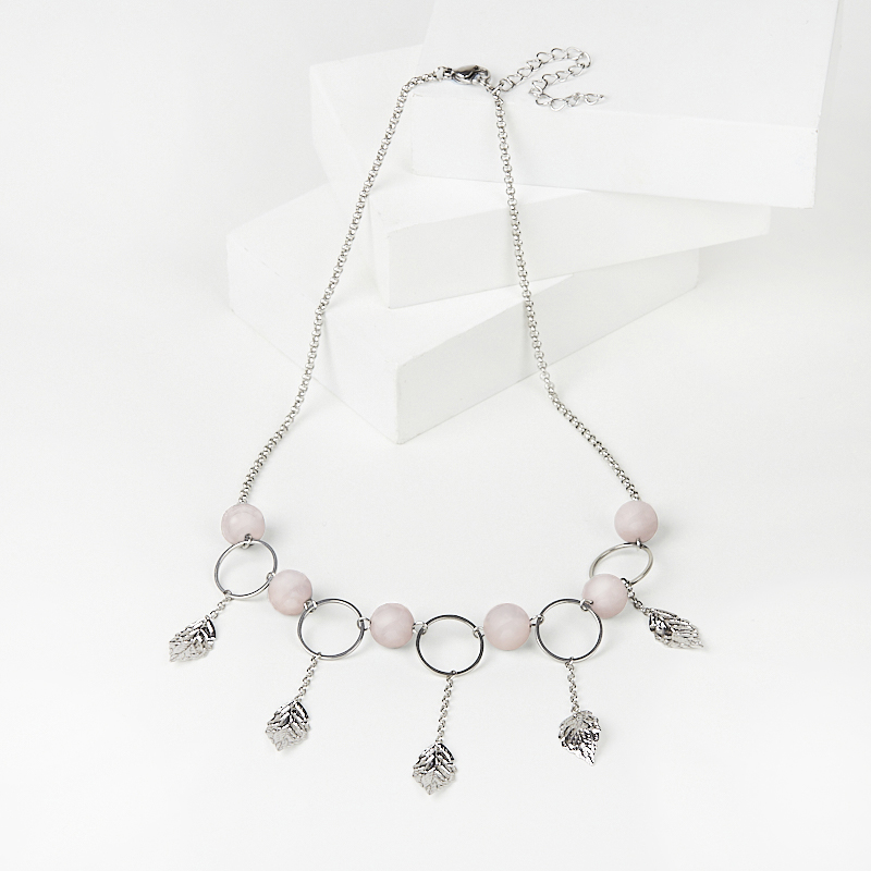 Бусы розовый кварц Бразилия (сталь хир.) (колье) 10 мм 46 см (+7 см)