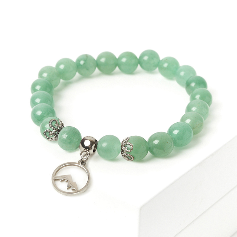 Браслет авантюрин зеленый Индия (сталь хир.) 8&nbsp;мм 16&nbsp;см