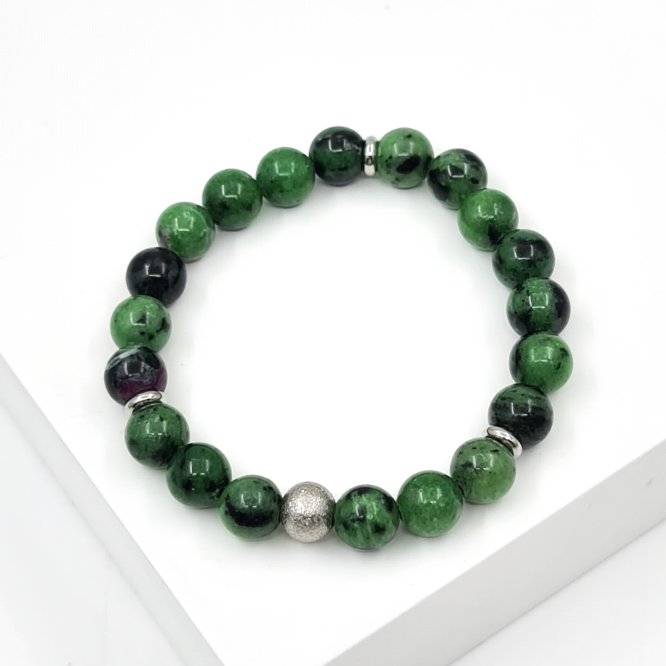 Браслет цоизит Танзания (сталь хир.) 8 мм 16 см