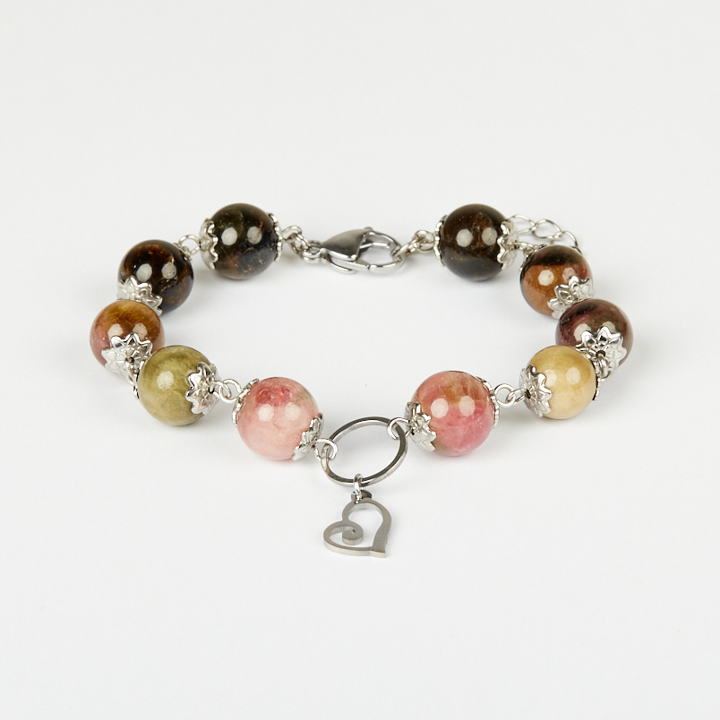 Браслет турмалин Бразилия 10 мм 17 см (сталь хир.)