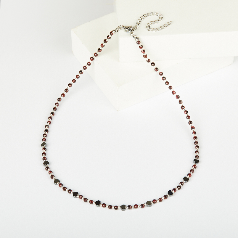 Чокер гранат альмандин Индия (сталь хир.) 3 мм 38 см (+7 см)