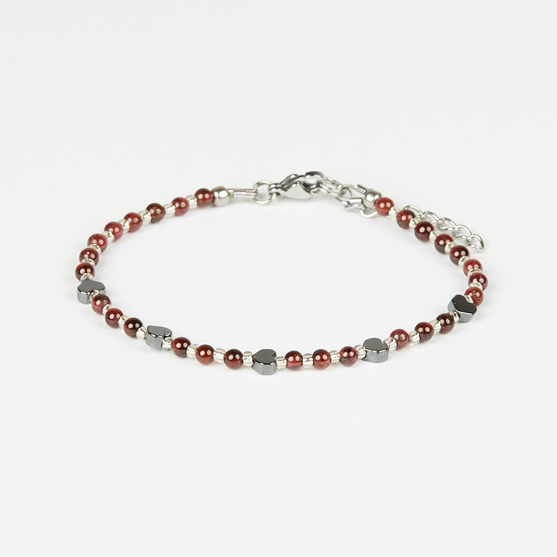 Браслет гранат альмандин Индия (сталь хир.) 3 мм 16 см (+3 см)