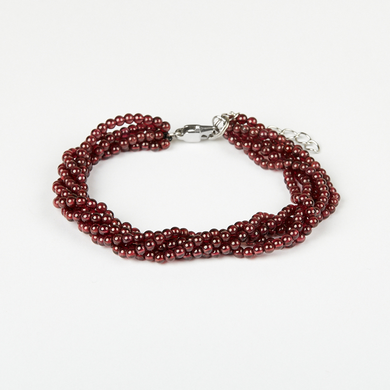 Браслет гранат альмандин Индия (сталь хир.) 2 мм 17 см (+3 см)