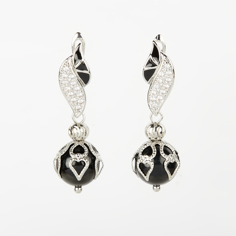 Серьги турмалин черный (шерл) Бразилия (биж. сплав)