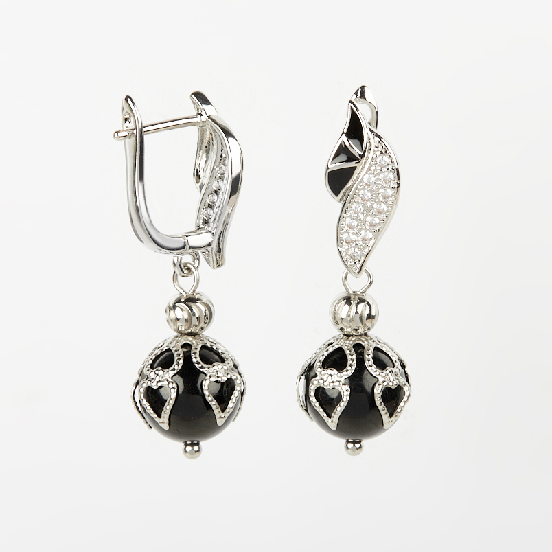 Серьги турмалин черный (шерл) Бразилия (биж. сплав)