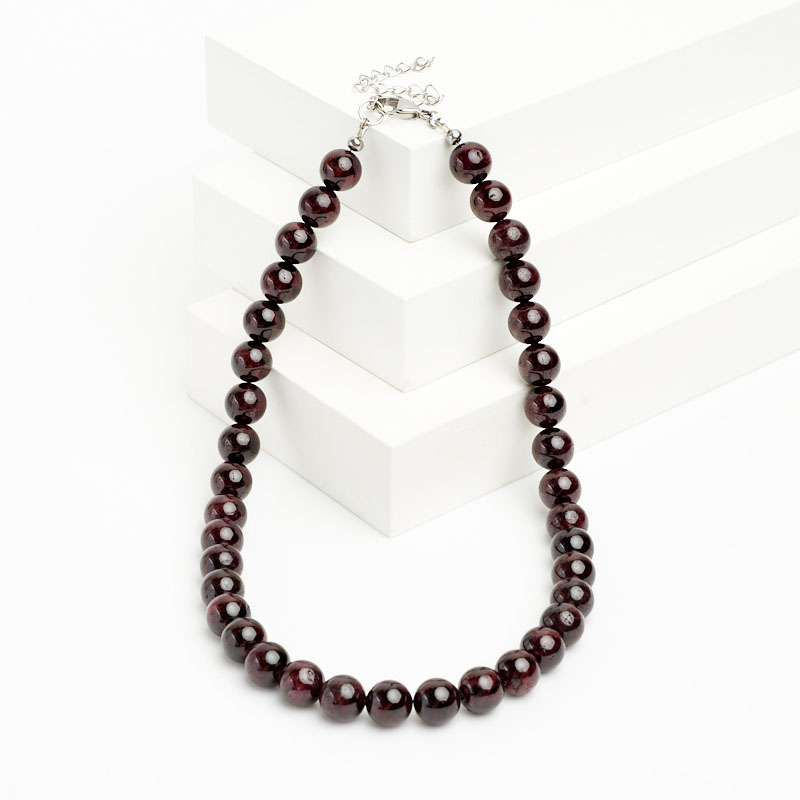 Бусы гранат альмандин Индия (сталь хир.) 10 мм 55 см (+7 см)