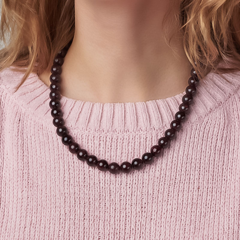 Бусы гранат альмандин Индия (сталь хир.) 10 мм 55 см (+7 см)