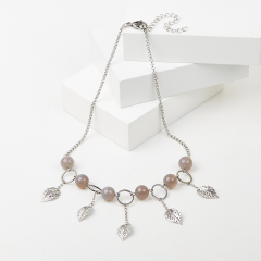 Бусы агат серый Ботсвана (сталь хир.) (колье) 10 мм 46 см (+7 см)