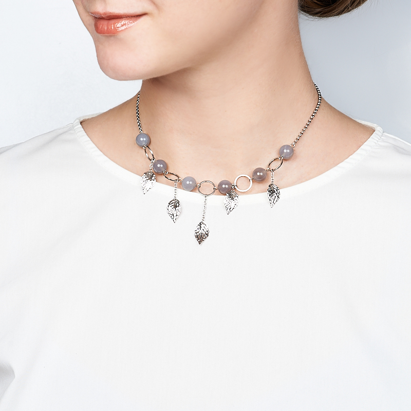 Бусы агат серый Ботсвана (сталь хир.) (колье) 10 мм 46 см (+7 см)