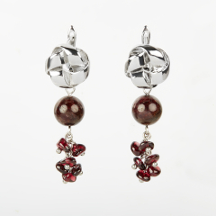Серьги гранат альмандин Индия (биж. сплав родир. бел., сталь хир.)