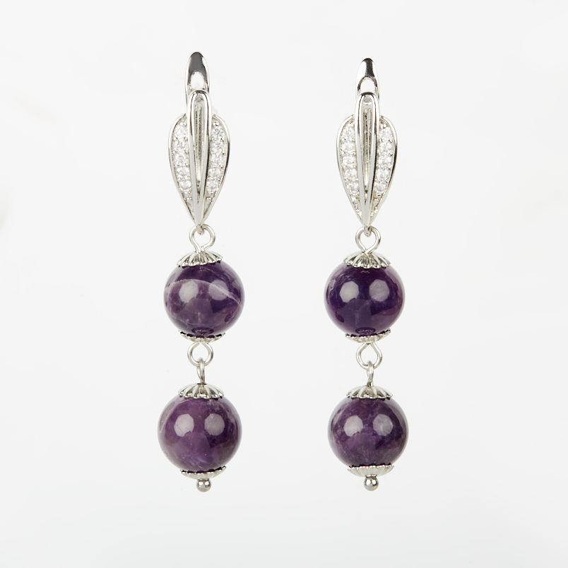 Серьги аметист Бразилия (биж. сплав родир. бел., сталь хир.)