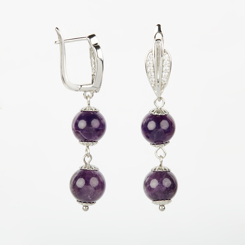 Серьги аметист Бразилия (биж. сплав родир. бел., сталь хир.)
