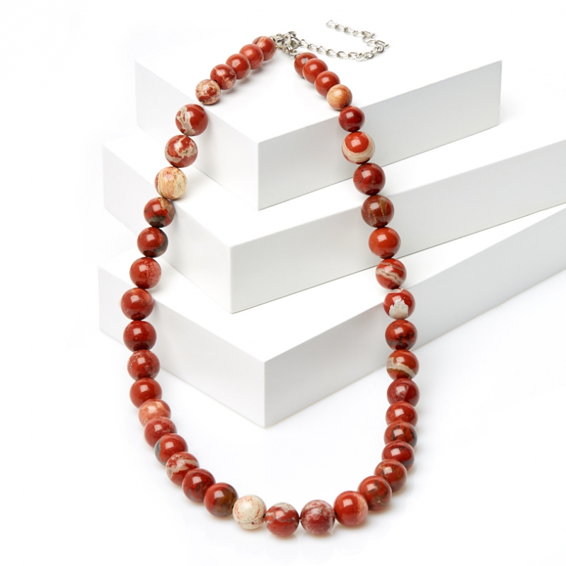 Бусы яшма красная ЮАР (сталь хир.) 10 мм 55 см (+7 см)