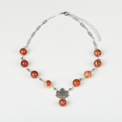 Бусы яшма красная ЮАР (сталь хир.) (колье) 10 мм 40 см (+7 см)