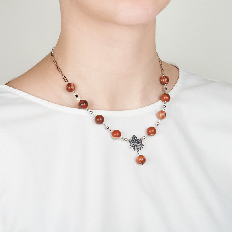 Бусы яшма красная ЮАР (сталь хир.) (колье) 10 мм 40 см (+7 см)