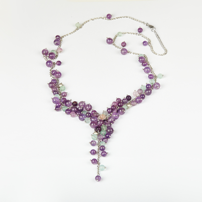 Бусы микс аметист, флюорит (сталь хир.) длинные 76 см