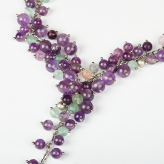 Бусы микс аметист, флюорит (сталь хир.) длинные 76 см