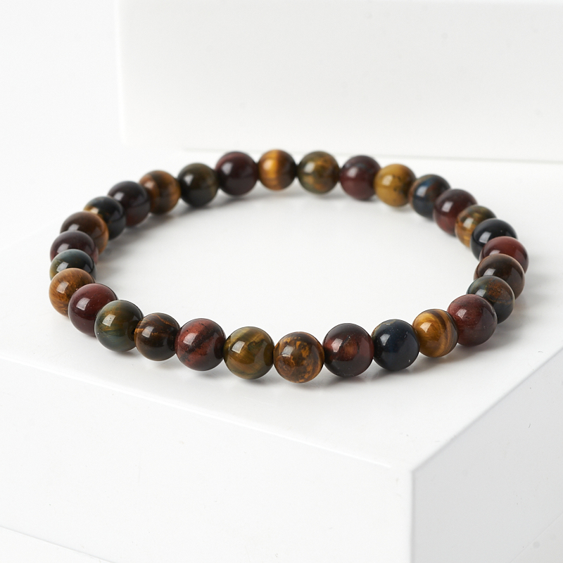 Браслет микс бычий глаз, соколиный глаз, тигровый глаз 6 мм 20 см