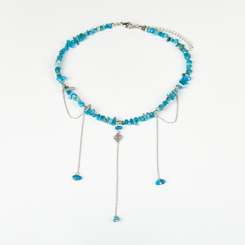 Чокер апатит синий Бразилия (сталь хир.) (колье) 38 см (+7 см)