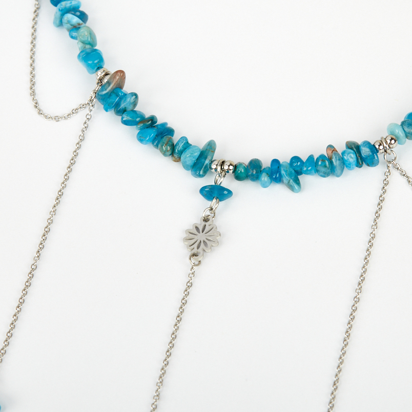 Чокер апатит синий Бразилия (сталь хир.) (колье) 38 см (+7 см)