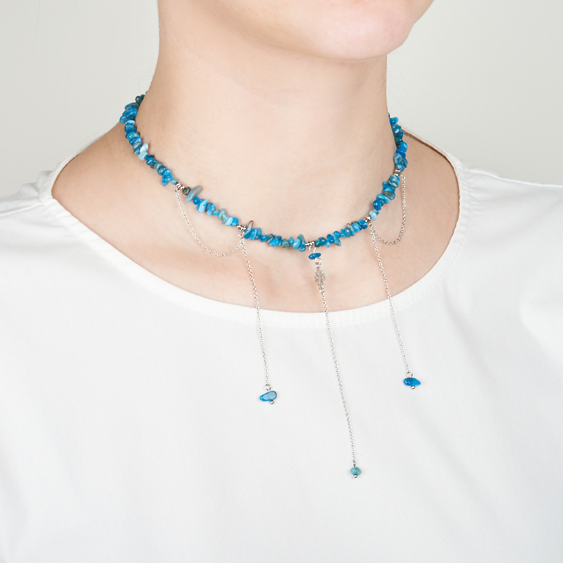 Чокер апатит синий Бразилия (сталь хир.) (колье) 38 см (+7 см)