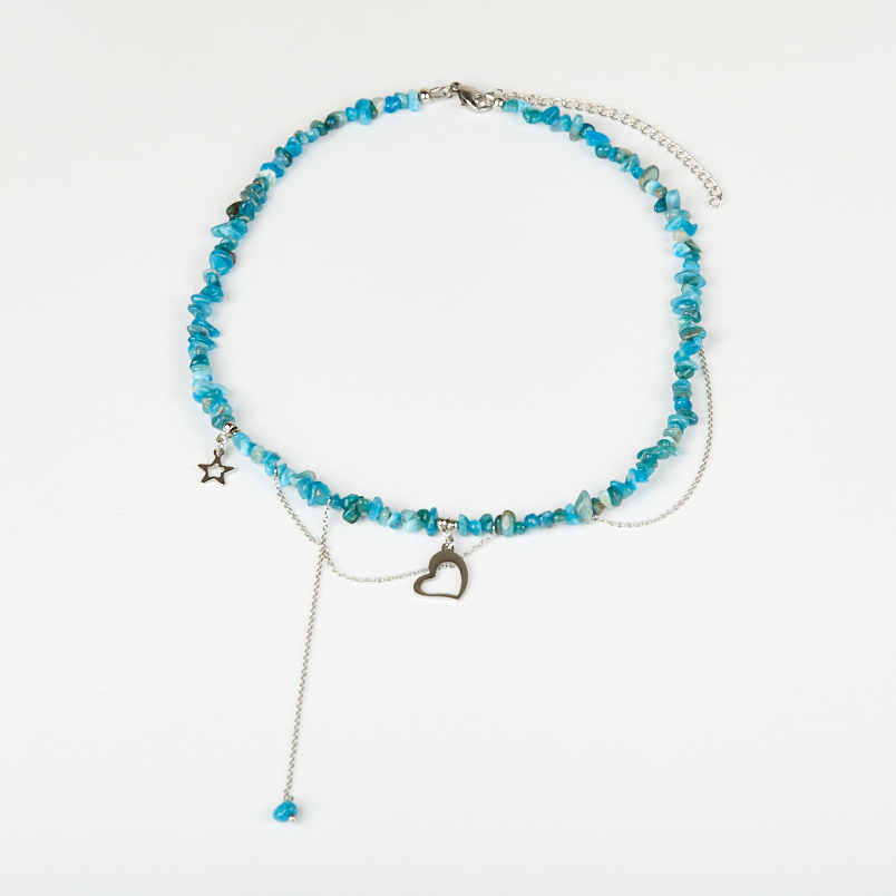 Бусы апатит синий Бразилия (сталь хир.) (колье) 42 см (+7 см)