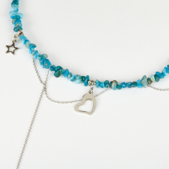 Бусы апатит синий Бразилия (сталь хир.) (колье) 42 см (+7 см)