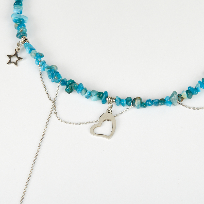 Бусы апатит синий Бразилия (сталь хир.) (колье) 42 см (+7 см)