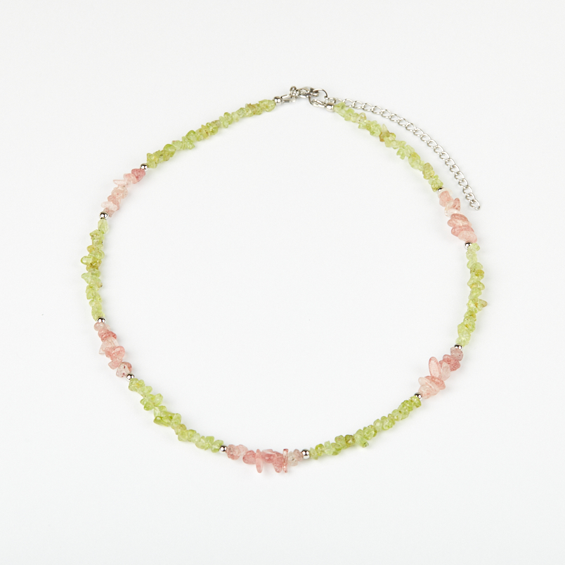 Чокер микс авантюрин, хризолит (сталь хир.) 40 см (+7 см)