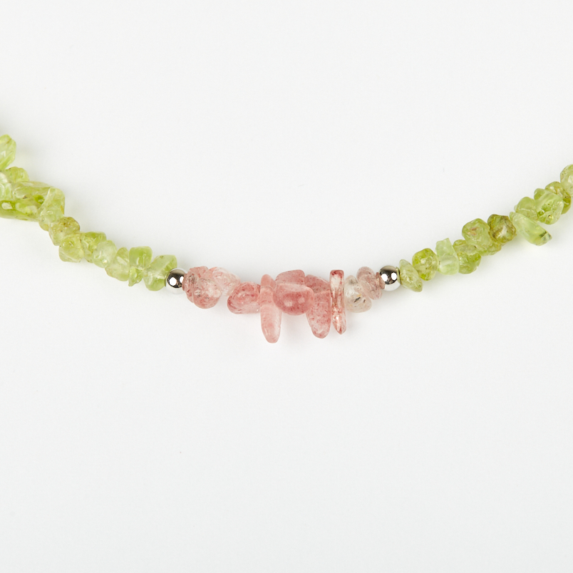 Чокер микс авантюрин, хризолит (сталь хир.) 40 см (+7 см)