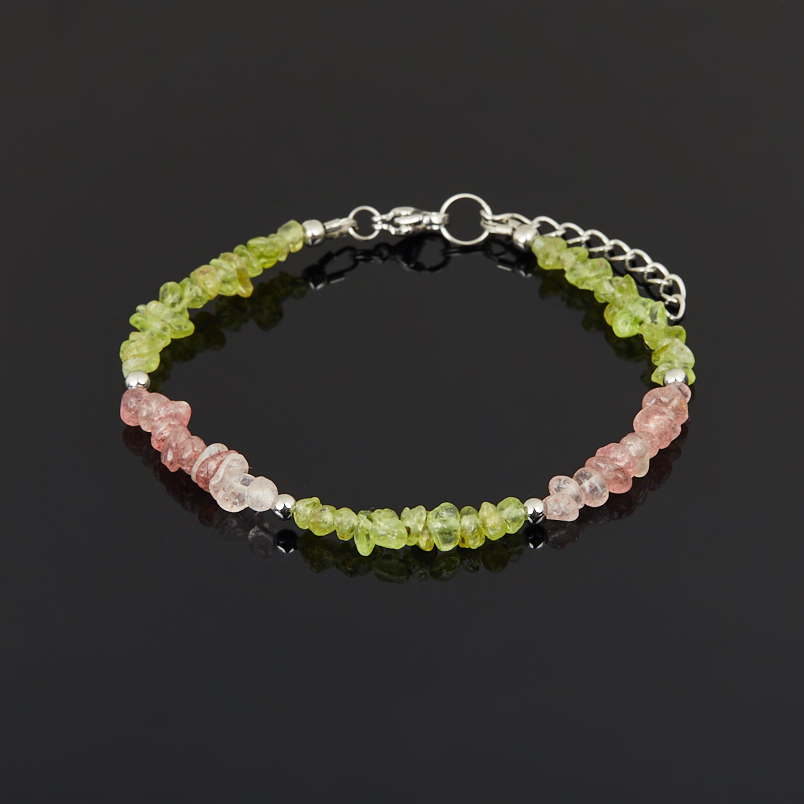 Браслет микс авантюрин, хризолит (сталь хир.) 17 см (+3 см)