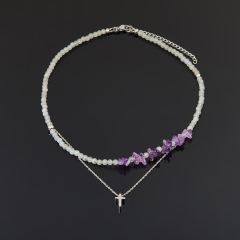 Бусы микс аметист, лабрадор (сталь хир.) 4 мм 42 см (+7 см)