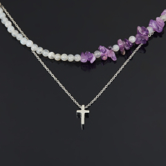 Бусы микс аметист, лабрадор (сталь хир.) 4 мм 42 см (+7 см)