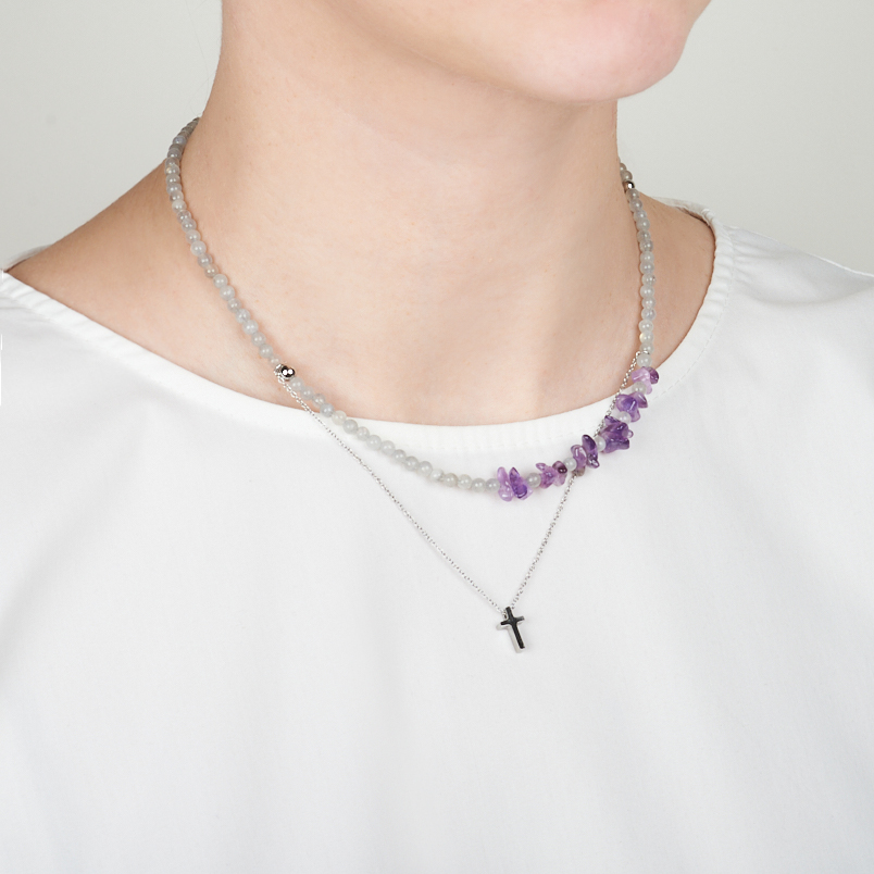 Бусы микс аметист, лабрадор (сталь хир.) 4 мм 42 см (+7 см)