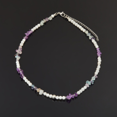 Бусы микс аметист, лунный камень, флюорит (сталь хир.) 4 мм 44 см (+7 см)