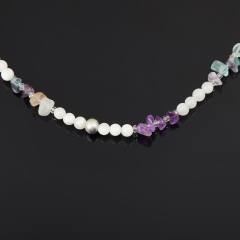 Бусы микс аметист, лунный камень, флюорит (сталь хир.) 4 мм 44 см (+7 см)